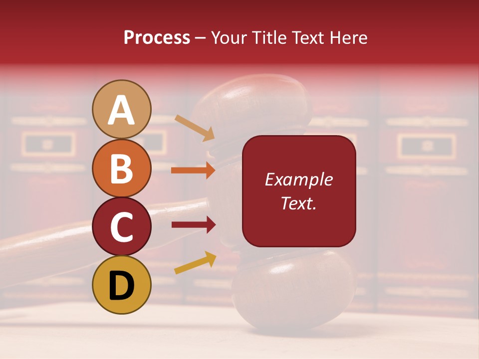 A Wooden Judge's Gavel In Front Of A Row Of Red Books PowerPoint Template