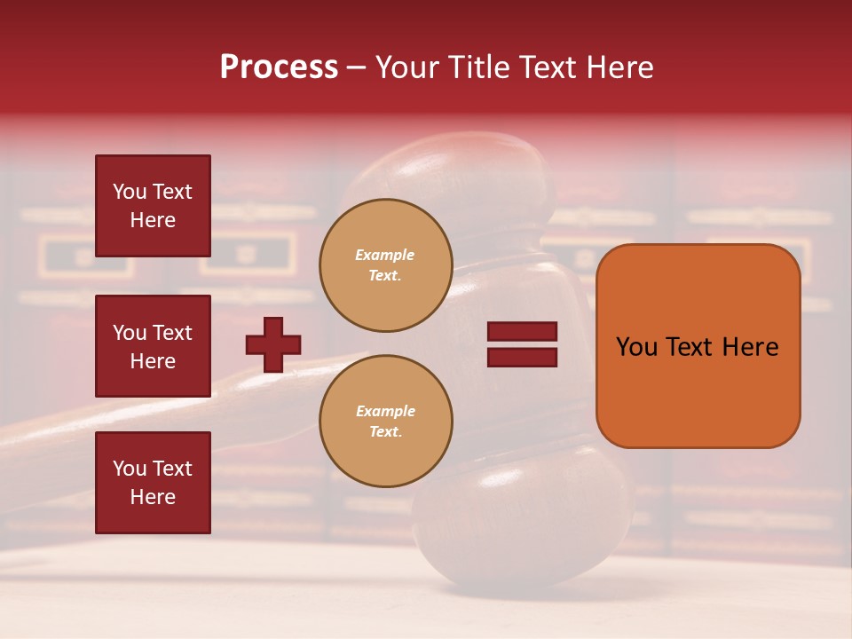 A Wooden Judge's Gavel In Front Of A Row Of Red Books PowerPoint Template