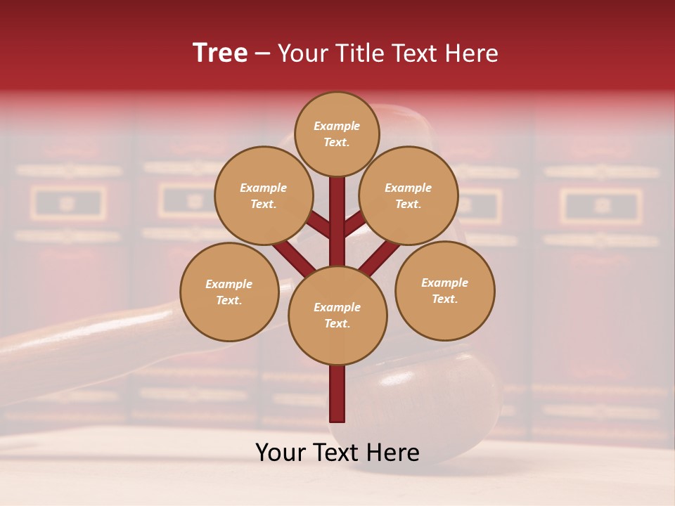 A Wooden Judge's Gavel In Front Of A Row Of Red Books PowerPoint Template