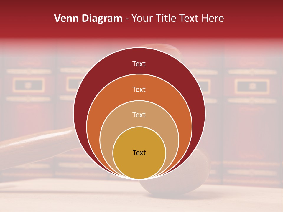 A Wooden Judge's Gavel In Front Of A Row Of Red Books PowerPoint Template