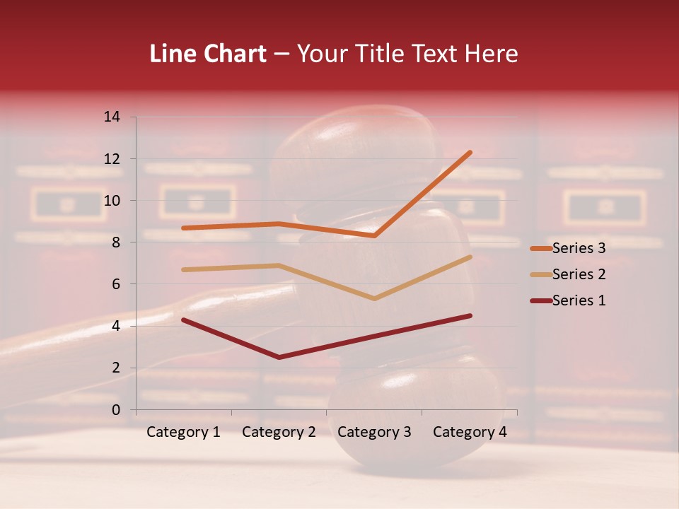 A Wooden Judge's Gavel In Front Of A Row Of Red Books PowerPoint Template