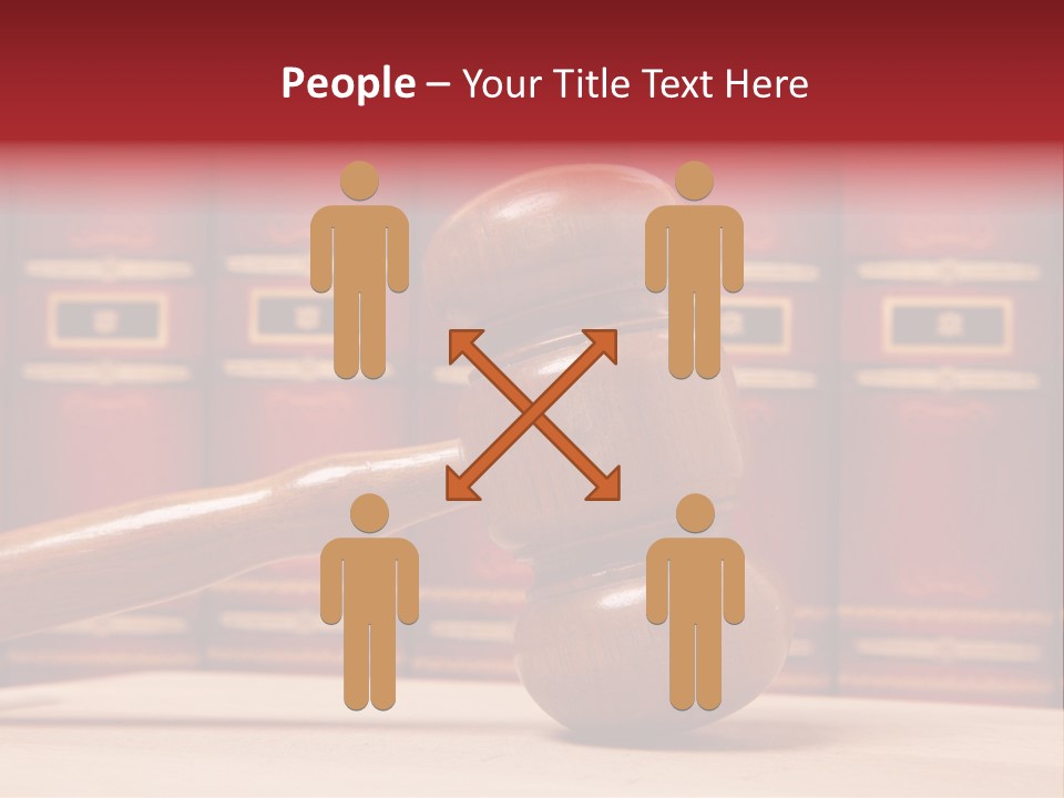 A Wooden Judge's Gavel In Front Of A Row Of Red Books PowerPoint Template