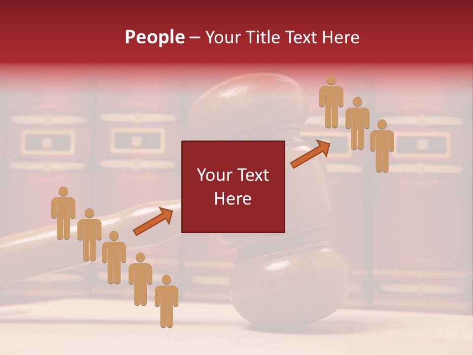 A Wooden Judge's Gavel In Front Of A Row Of Red Books PowerPoint Template