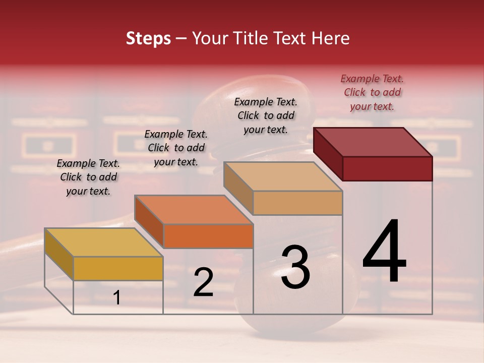 A Wooden Judge's Gavel In Front Of A Row Of Red Books PowerPoint Template