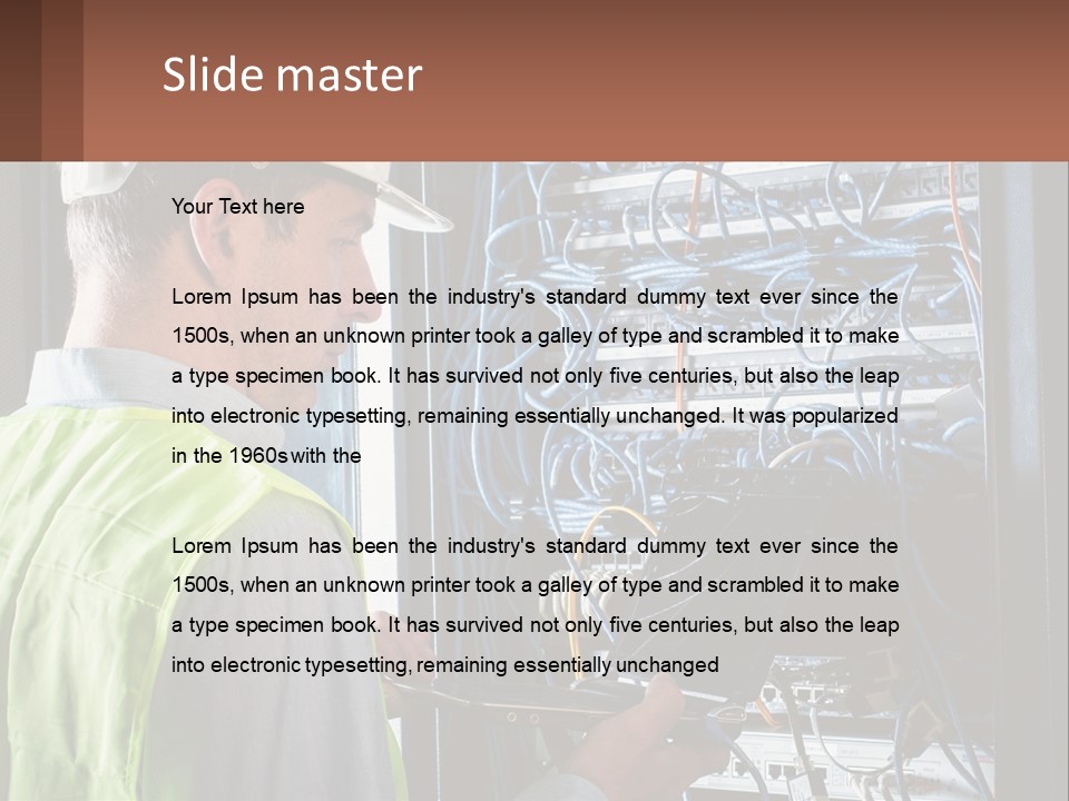 A Man In A Hardhat Working On A Server PowerPoint Template