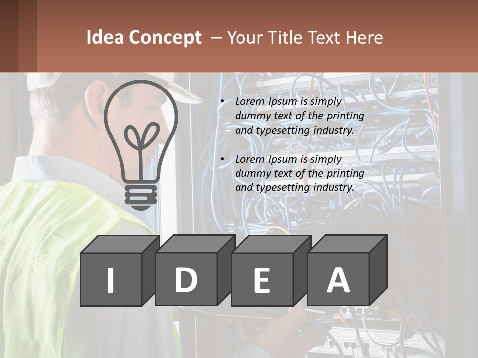 A Man In A Hardhat Working On A Server PowerPoint Template