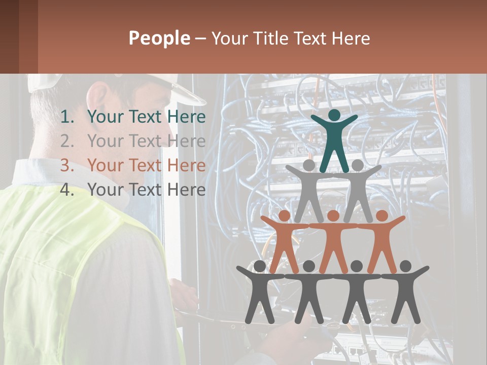 A Man In A Hardhat Working On A Server PowerPoint Template