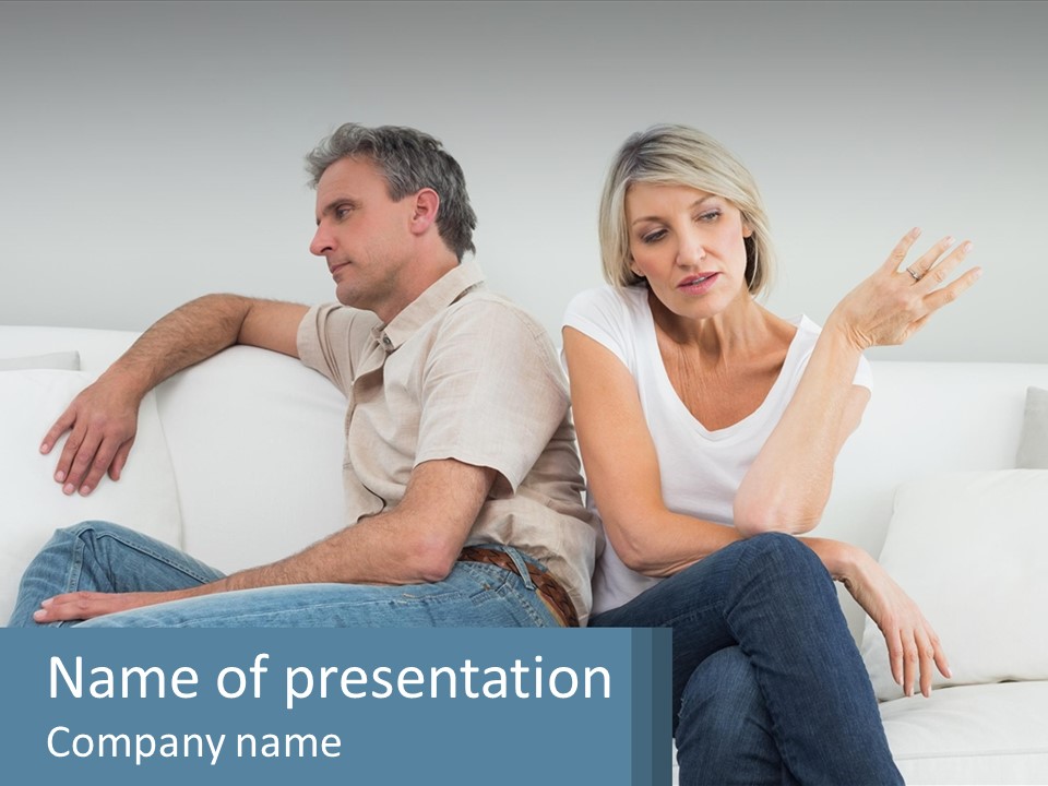 A Man And Woman Sitting On A Couch Talking PowerPoint Template