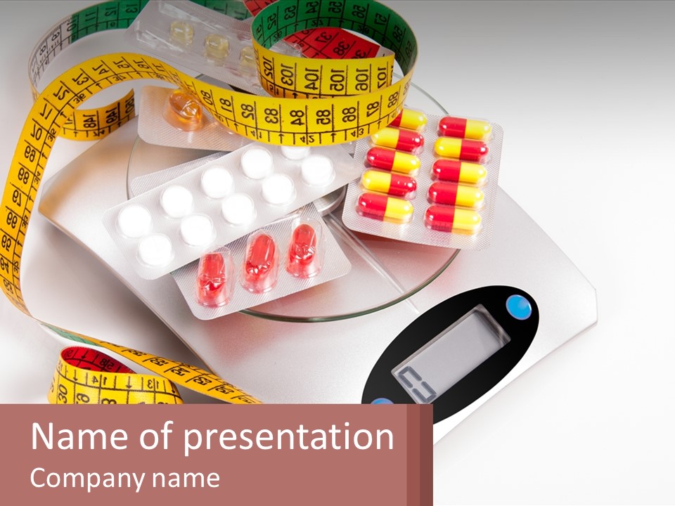 A Scale With A Measuring Tape And Pills On It PowerPoint Template