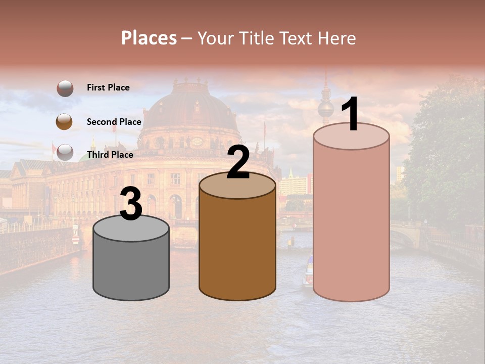 A Boat Traveling Down A River Next To A Tall Building PowerPoint Template