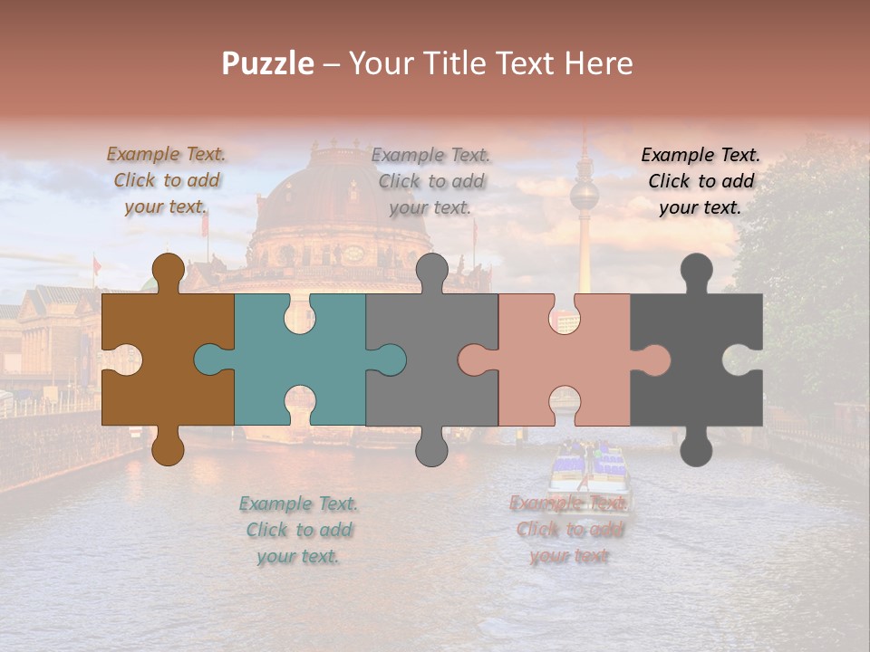 A Boat Traveling Down A River Next To A Tall Building PowerPoint Template