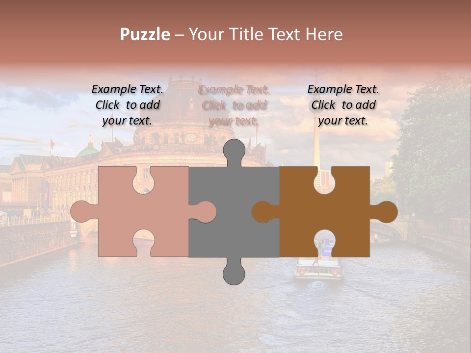 A Boat Traveling Down A River Next To A Tall Building PowerPoint Template