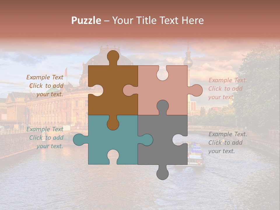 A Boat Traveling Down A River Next To A Tall Building PowerPoint Template