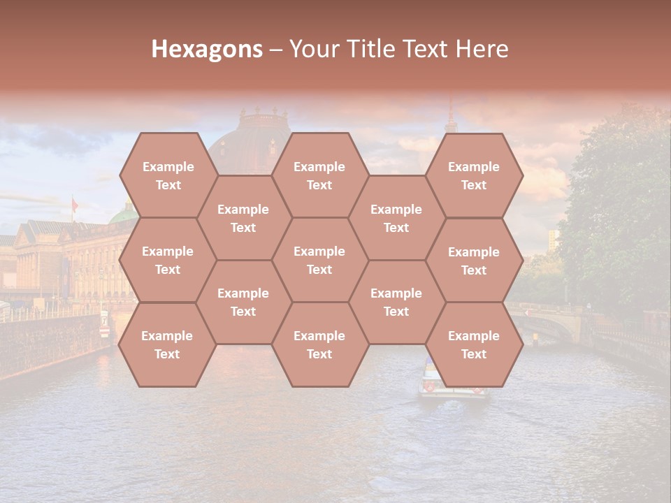 A Boat Traveling Down A River Next To A Tall Building PowerPoint Template