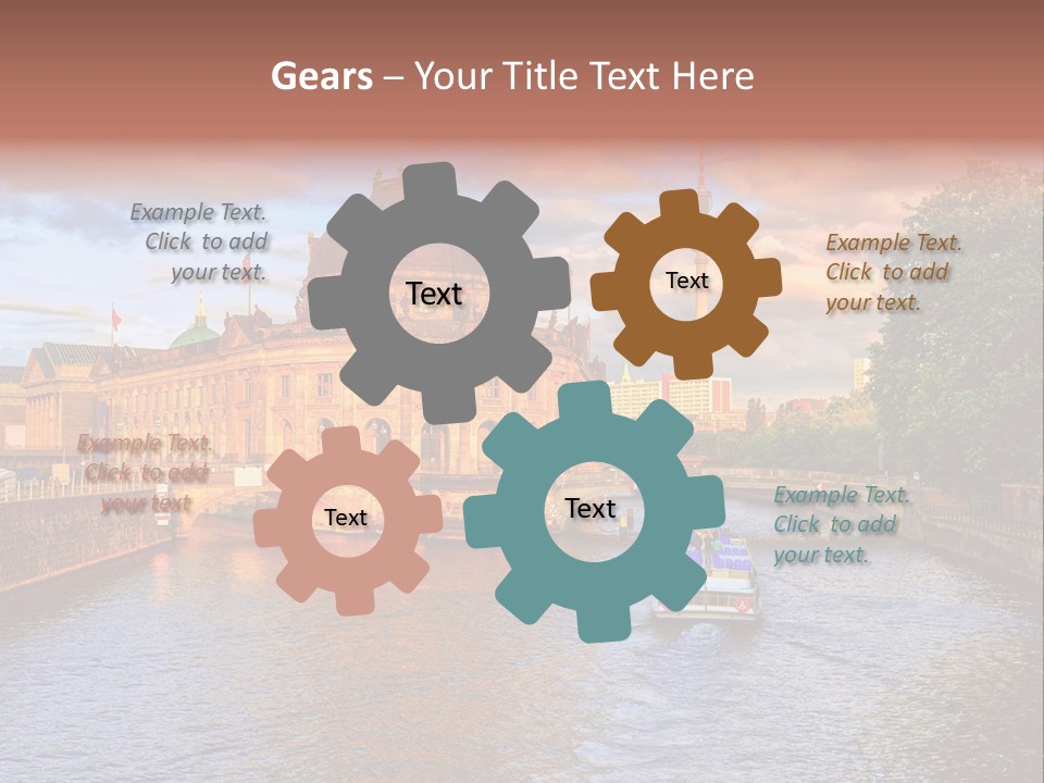 A Boat Traveling Down A River Next To A Tall Building PowerPoint Template