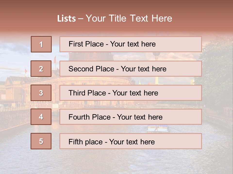 A Boat Traveling Down A River Next To A Tall Building PowerPoint Template