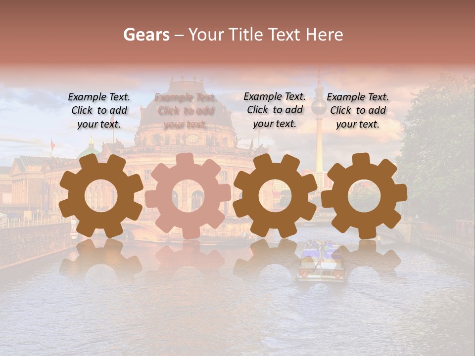 A Boat Traveling Down A River Next To A Tall Building PowerPoint Template