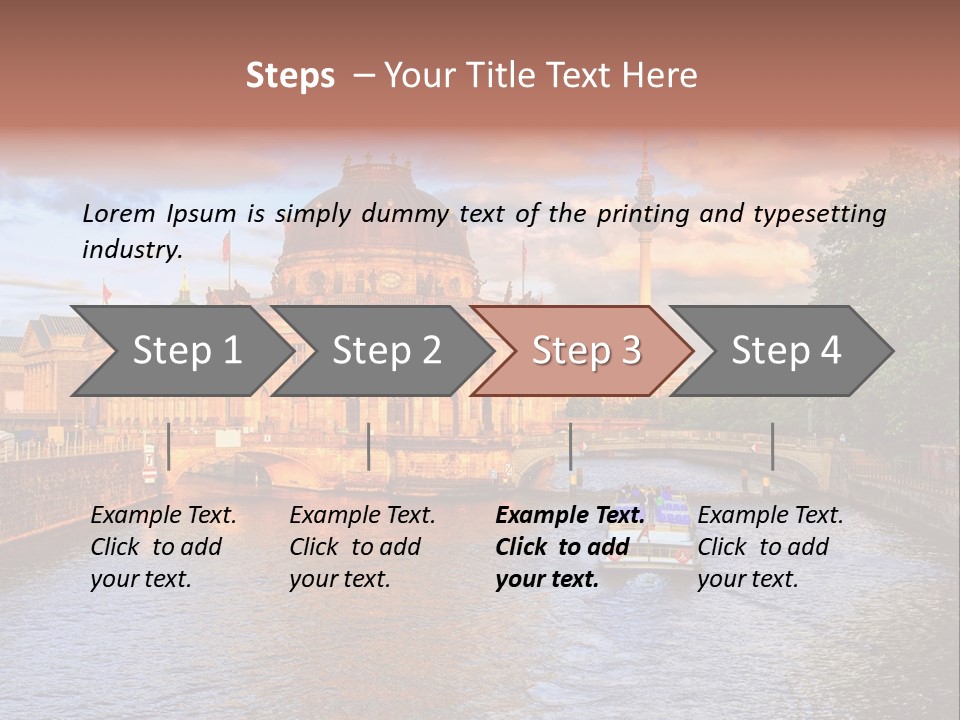 A Boat Traveling Down A River Next To A Tall Building PowerPoint Template