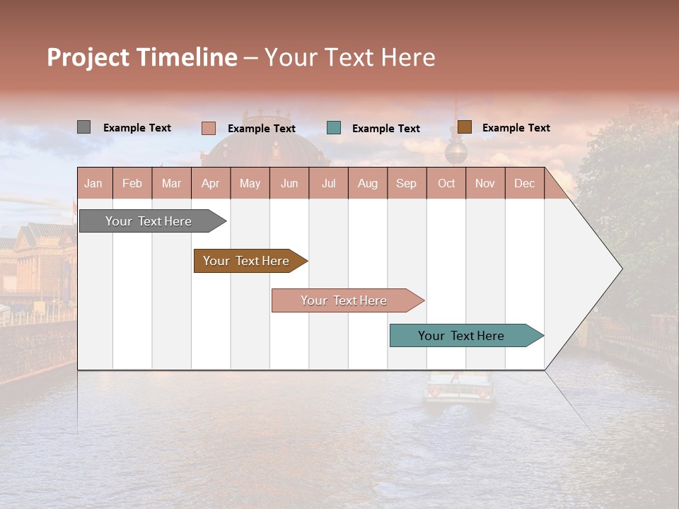 A Boat Traveling Down A River Next To A Tall Building PowerPoint Template