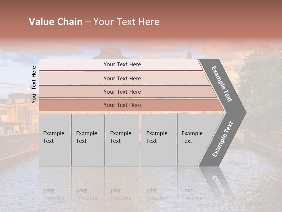 A Boat Traveling Down A River Next To A Tall Building PowerPoint Template