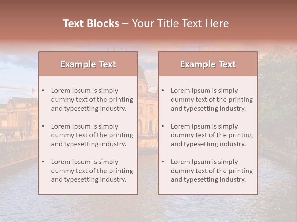 A Boat Traveling Down A River Next To A Tall Building PowerPoint Template