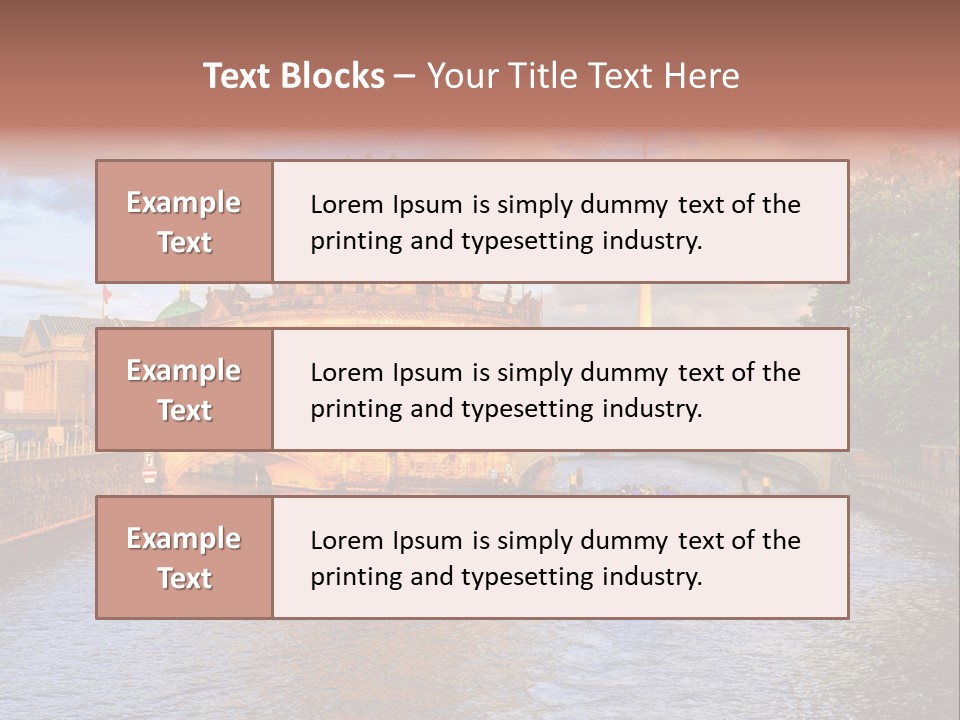 A Boat Traveling Down A River Next To A Tall Building PowerPoint Template