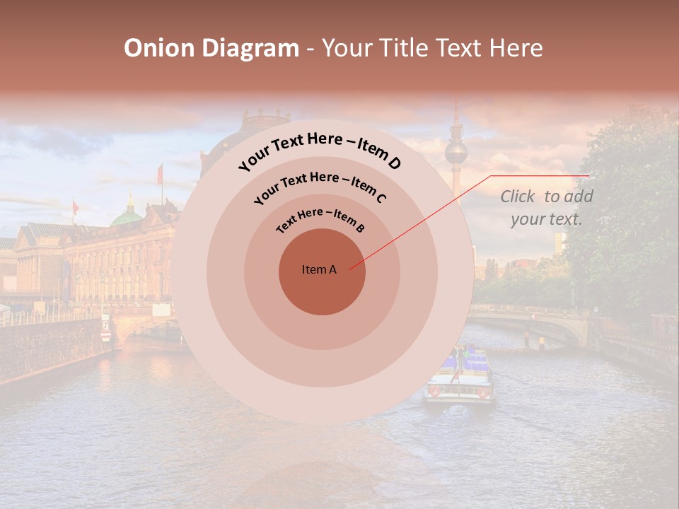 A Boat Traveling Down A River Next To A Tall Building PowerPoint Template