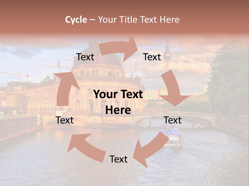 A Boat Traveling Down A River Next To A Tall Building PowerPoint Template