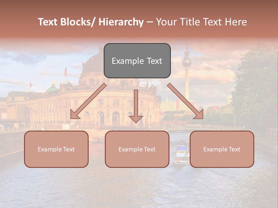 A Boat Traveling Down A River Next To A Tall Building PowerPoint Template