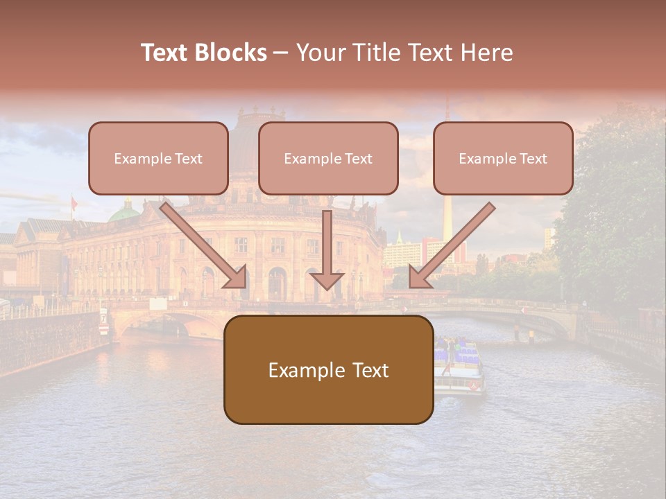A Boat Traveling Down A River Next To A Tall Building PowerPoint Template