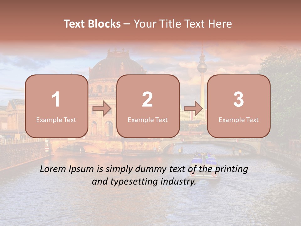 A Boat Traveling Down A River Next To A Tall Building PowerPoint Template