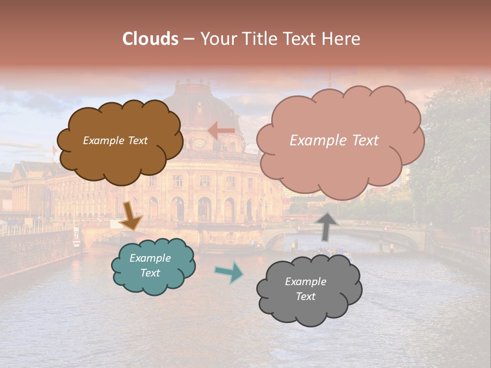 A Boat Traveling Down A River Next To A Tall Building PowerPoint Template