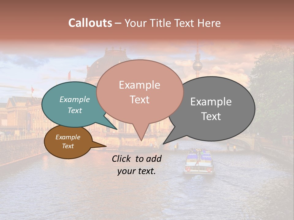 A Boat Traveling Down A River Next To A Tall Building PowerPoint Template