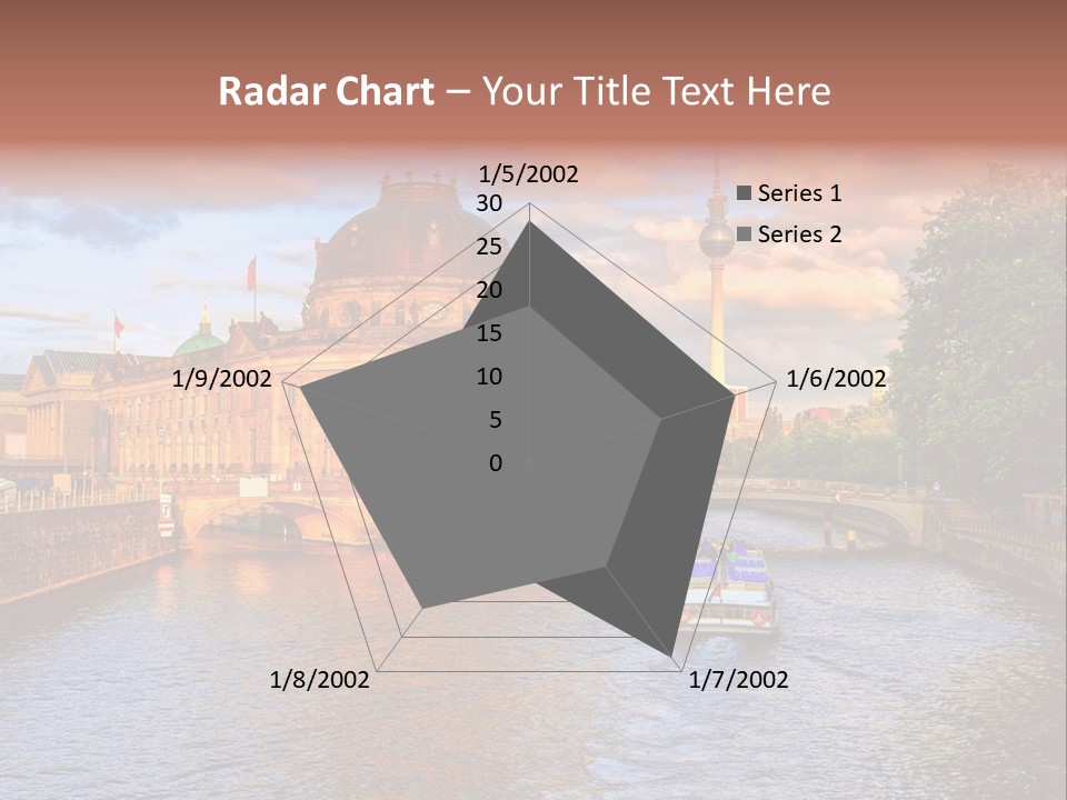 A Boat Traveling Down A River Next To A Tall Building PowerPoint Template