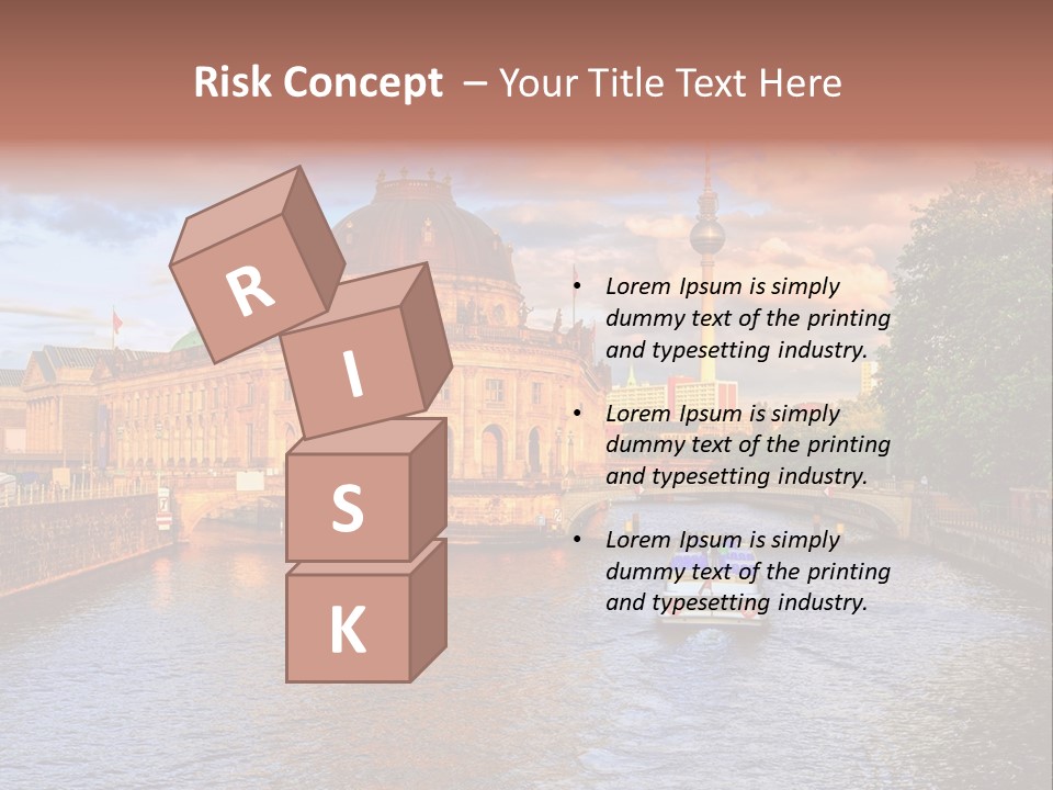 A Boat Traveling Down A River Next To A Tall Building PowerPoint Template