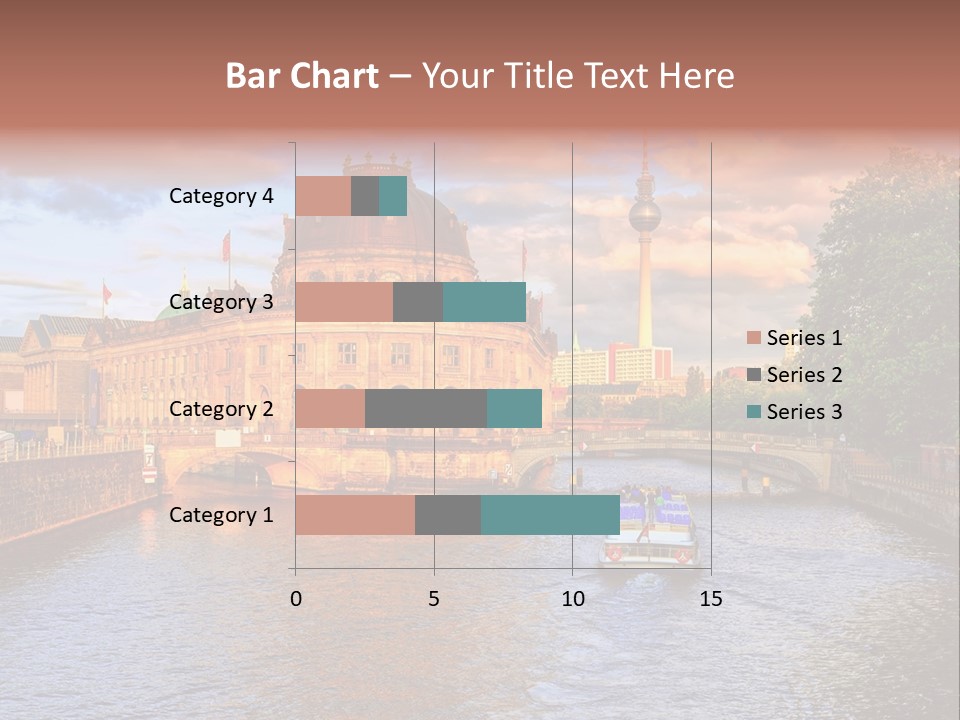 A Boat Traveling Down A River Next To A Tall Building PowerPoint Template