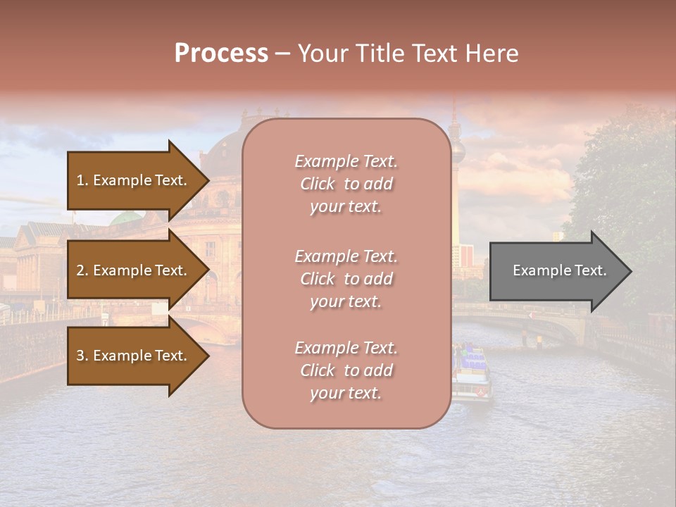 A Boat Traveling Down A River Next To A Tall Building PowerPoint Template