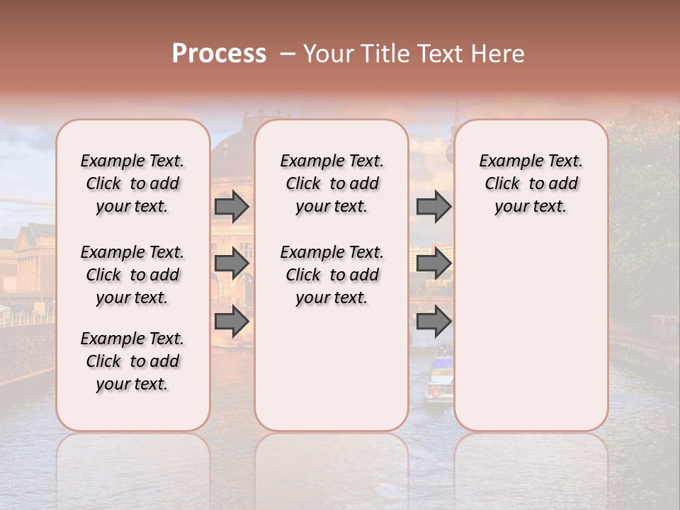 A Boat Traveling Down A River Next To A Tall Building PowerPoint Template
