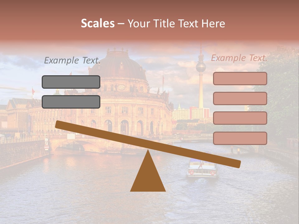 A Boat Traveling Down A River Next To A Tall Building PowerPoint Template