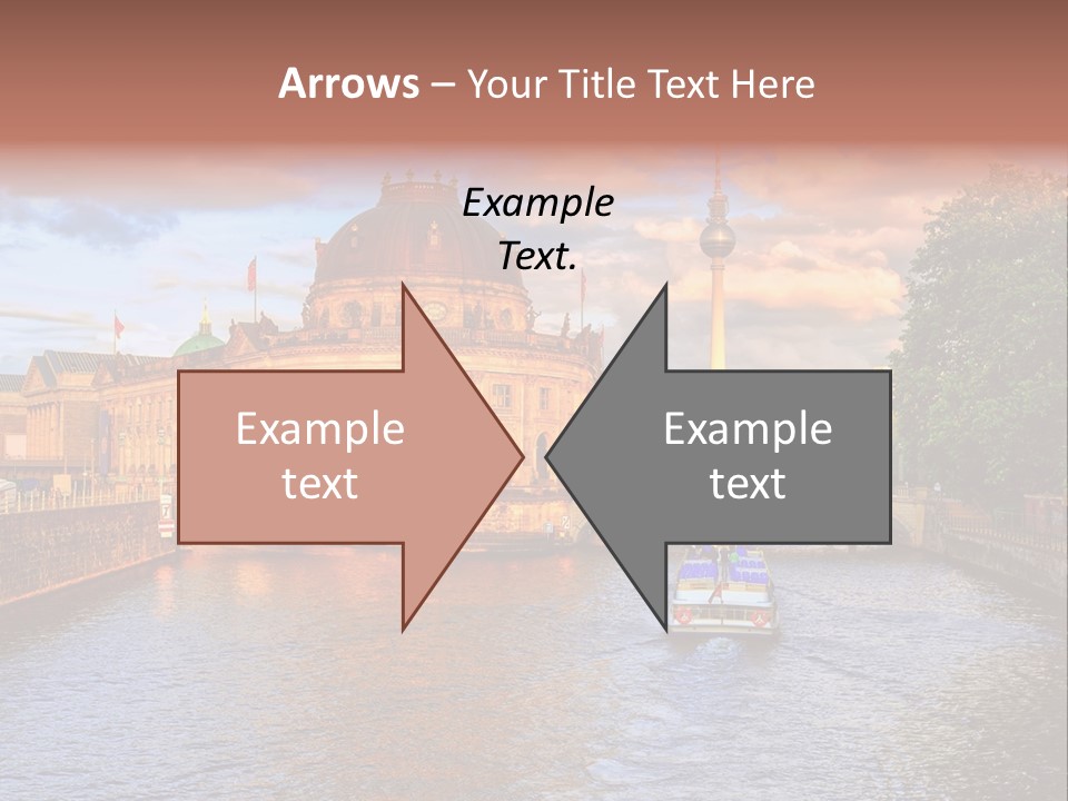 A Boat Traveling Down A River Next To A Tall Building PowerPoint Template