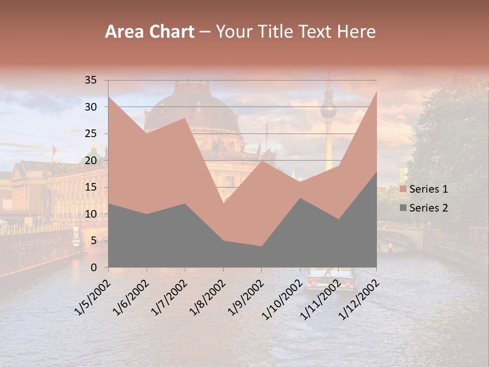 A Boat Traveling Down A River Next To A Tall Building PowerPoint Template