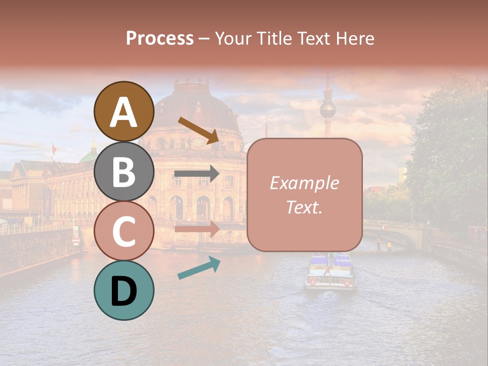 A Boat Traveling Down A River Next To A Tall Building PowerPoint Template