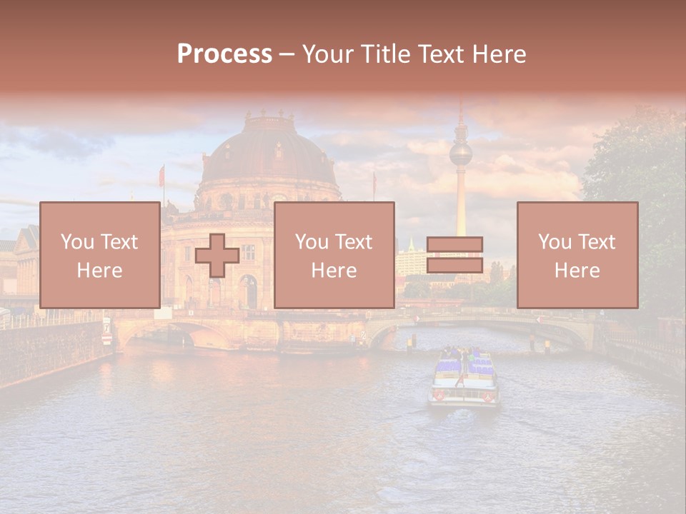 A Boat Traveling Down A River Next To A Tall Building PowerPoint Template