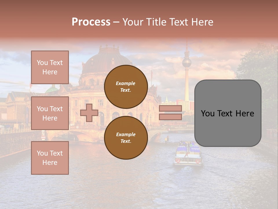 A Boat Traveling Down A River Next To A Tall Building PowerPoint Template