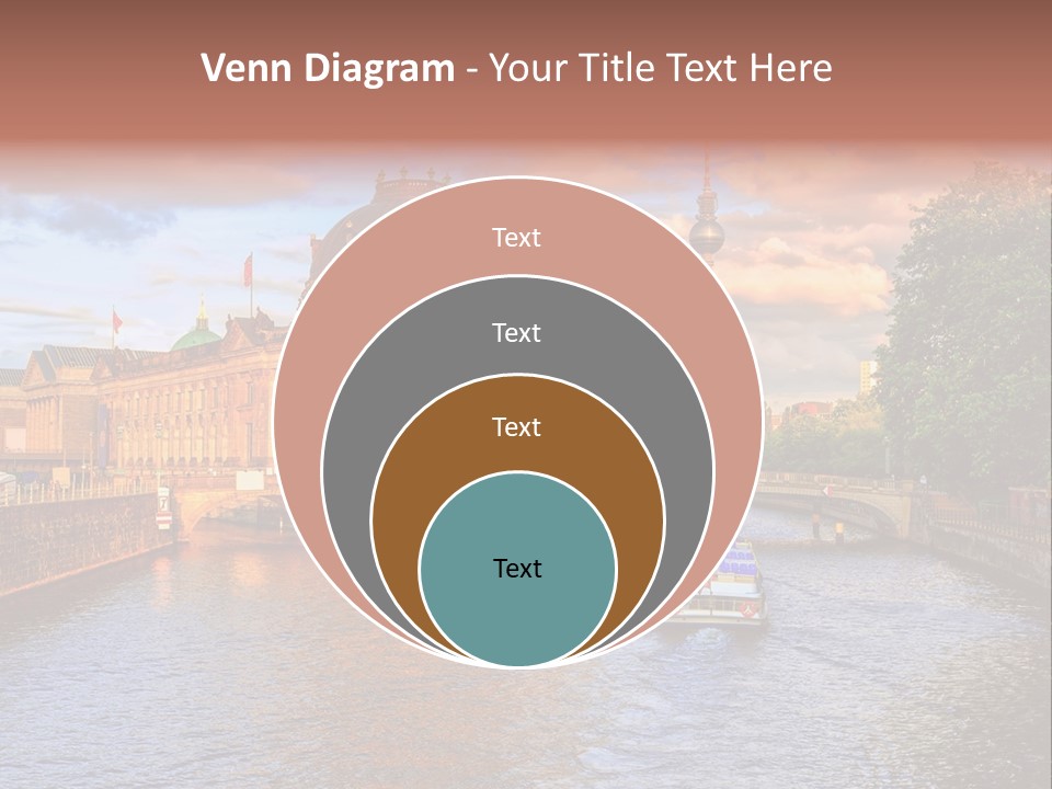 A Boat Traveling Down A River Next To A Tall Building PowerPoint Template