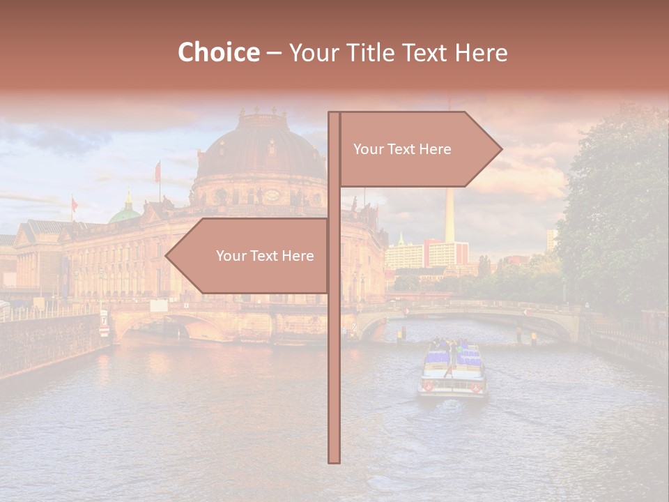 A Boat Traveling Down A River Next To A Tall Building PowerPoint Template