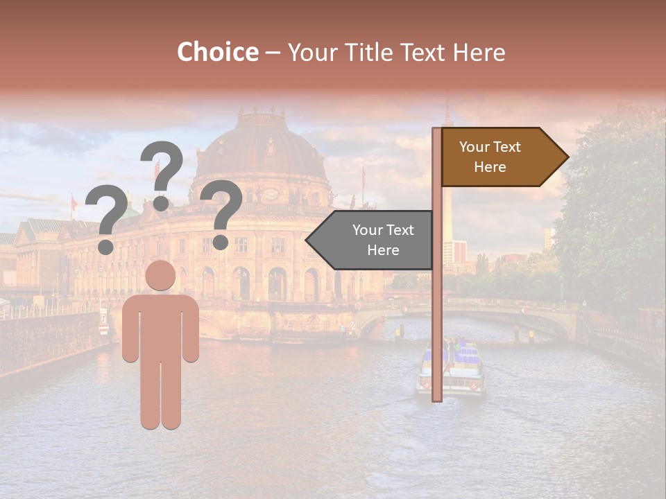 A Boat Traveling Down A River Next To A Tall Building PowerPoint Template