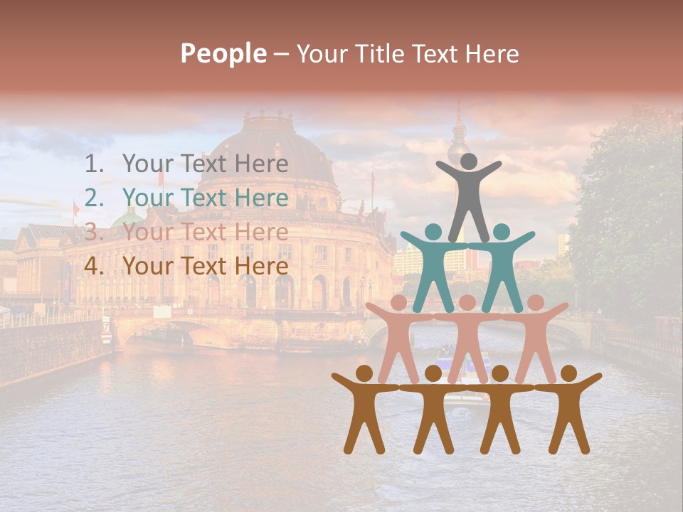 A Boat Traveling Down A River Next To A Tall Building PowerPoint Template