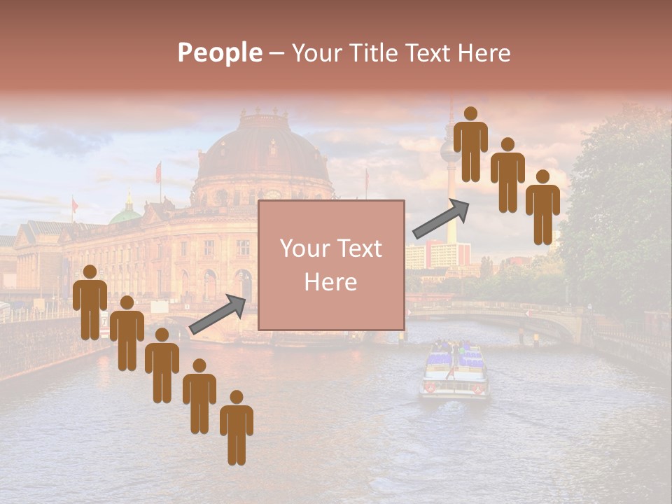 A Boat Traveling Down A River Next To A Tall Building PowerPoint Template