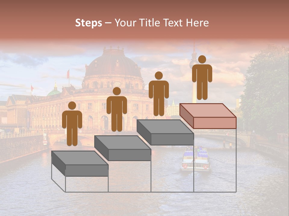 A Boat Traveling Down A River Next To A Tall Building PowerPoint Template